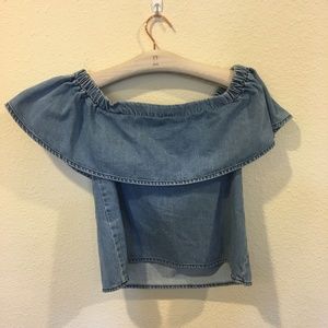 ASOS Tops - Asos off the shoulder denim ruffle shirt ASOS Tops - Asos off the shoulder denim ruffle shirt